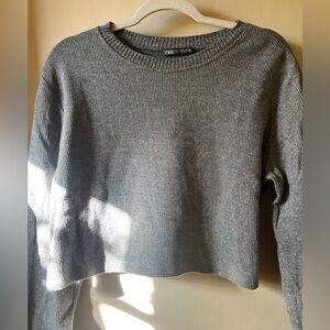 Zara Grey Cropped Long Sleeve Sweatshirt